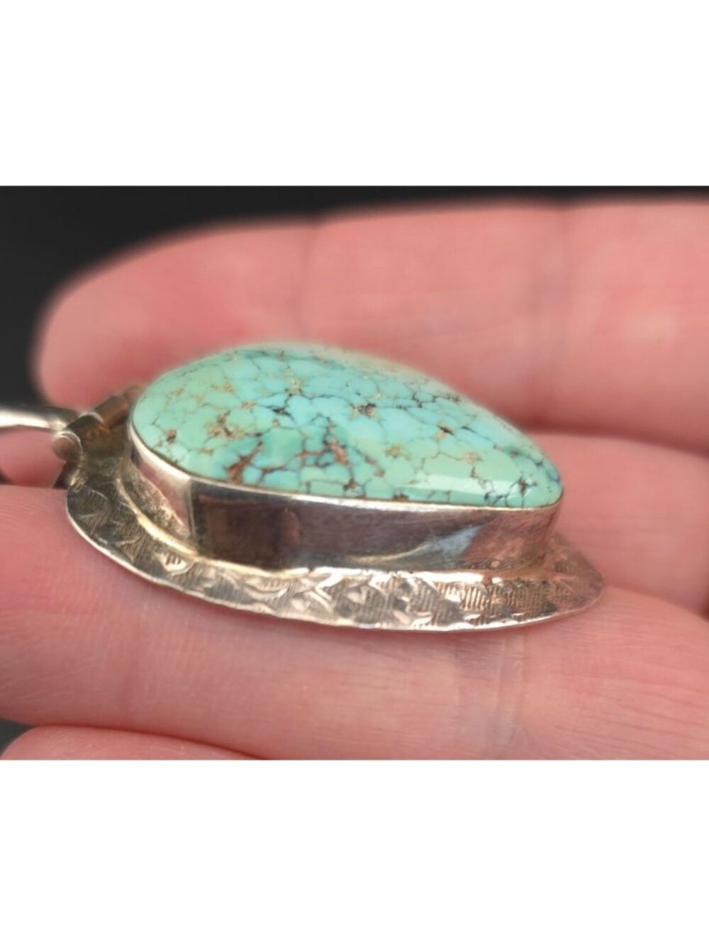 Vintage Natural Turquoise Pendant Sterling Silver 925 Boho Teardrop Handcrafted - Picture 5 of 11